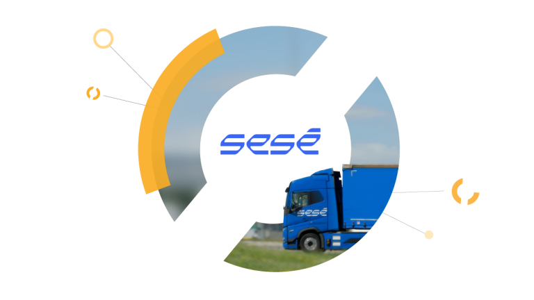 a truck with Sesé logo a truck with Sesé logo