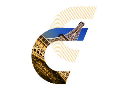 Une composition graphique intégrant la Tour Eiffel dans un design stylisé en forme de « C » : Trimble Turns et la tour Eiffel