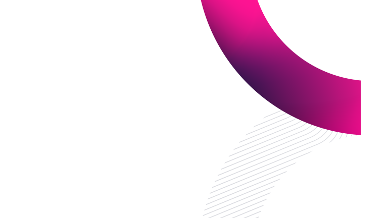 A decorative background graphic showing a large, curved shape with a pink and purple gradient in the top right corner, and a patch of faint, grey diagonal lines below it on a white background.