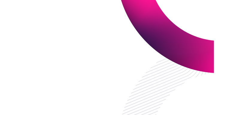 A decorative background graphic showing a large, curved shape with a pink and purple gradient in the top right corner, and a patch of faint, grey diagonal lines below it on a white background.