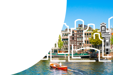 Transporeon Summit 2025 graphics with Amsterdam buildings outline