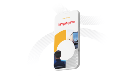 transport + partner case study themed smartphone mockup with Trimble circles