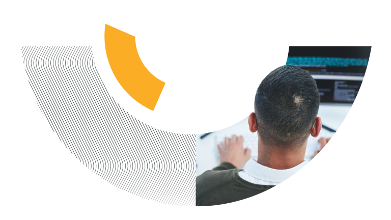 Man using a desktop app in a Trimble circle