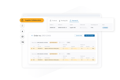 Supplier Collaboration dashboard showing purchase order list with delivery status and dates