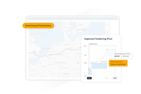 Autonomous Procurement dashboard showing expected tendering price predictions for smarter shipper spot sourcing.