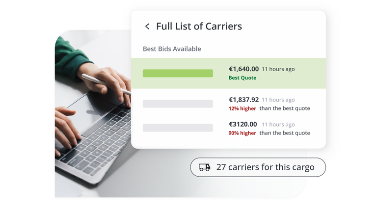 Autonomous Procurement carrier bid list showing best available quotes for freight offer comparison.