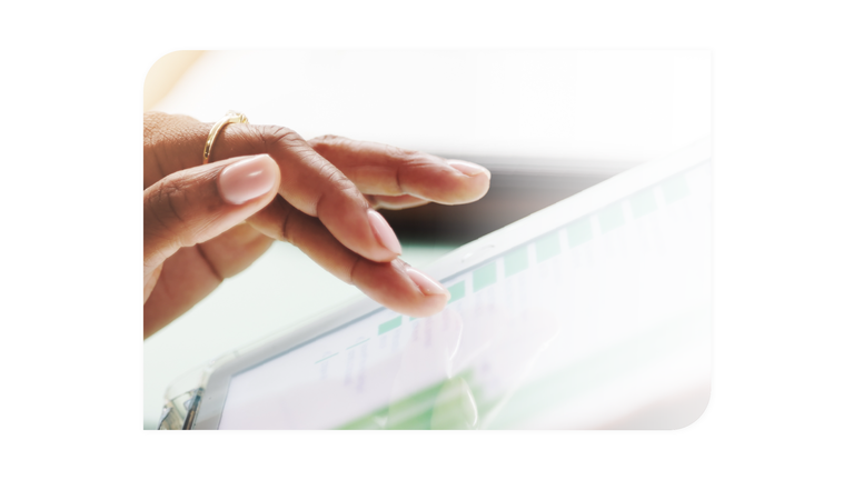Close-up of a user interacting with a digital procurement or logistics management interface on a tablet.