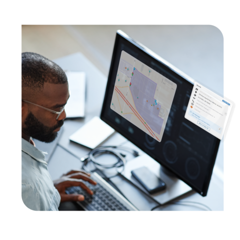CoPilot fleet management map showing geofence setup and linked address selection
