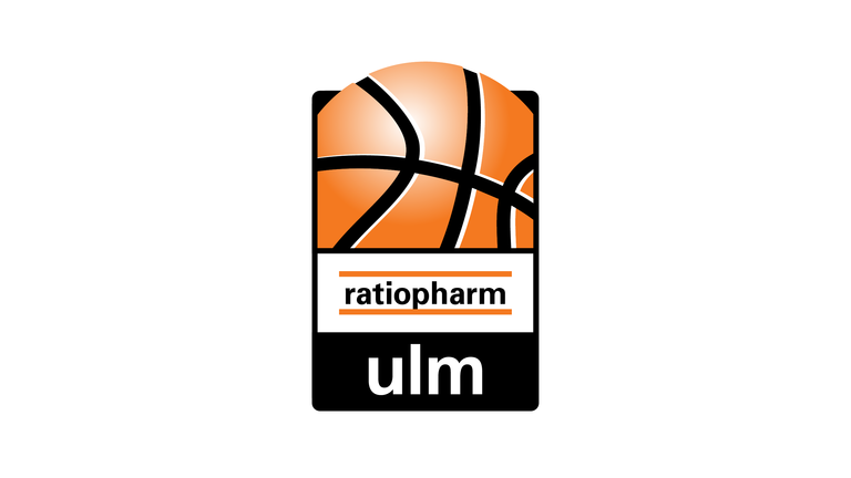 ratiopharm ulm basketball team logo with orange basketball graphic.