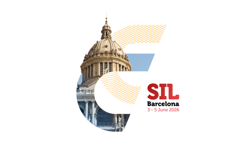Gráfico del evento SIL Barcelona 2026 con la arquitectura del Palau Nacional enmarcada en una forma estilizada, del 3 al 5 de junio.
