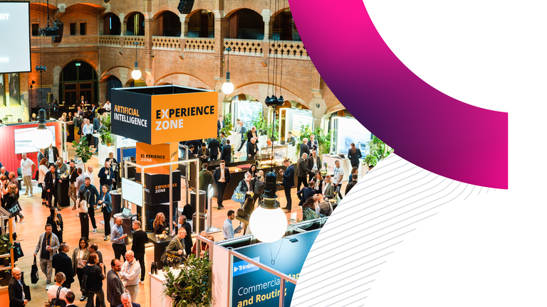 Trimble Insight 2026 partner pavilion with attendees networking at transportation technology event