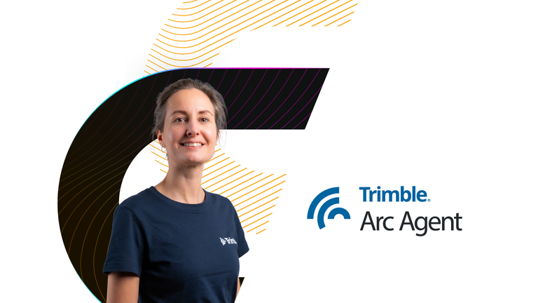 Trimble Arc Agent graphic featuring a logistics professional and AI-powered transport operations branding.