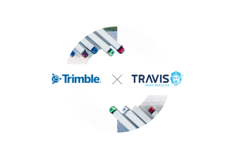 Trimble and Travis Road Services partnership graphic for secure truck parking and fleet road services
