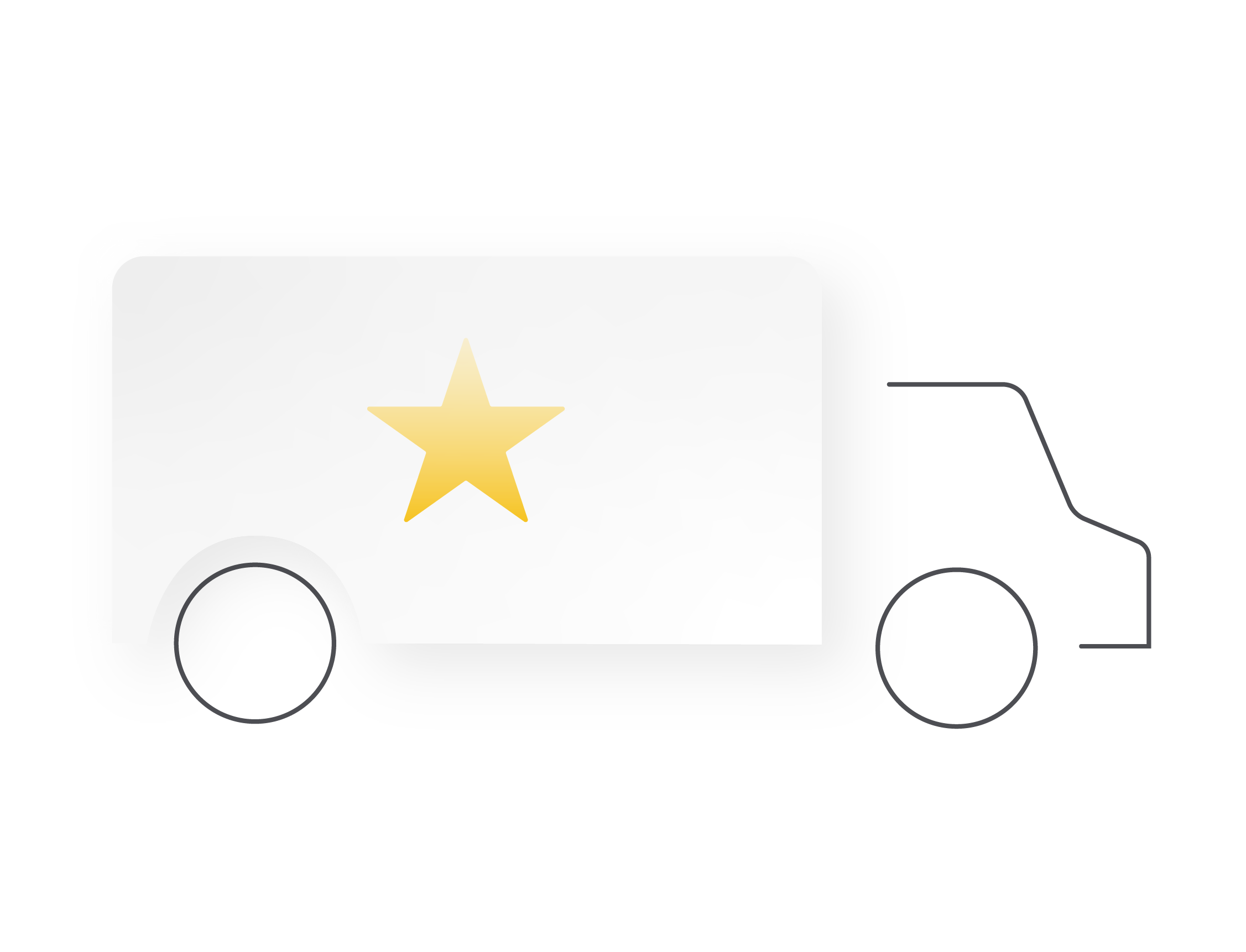 Un icono simplificado y estilizado de un camión, con la cabina y las ruedas representadas como un contorno gris y el remolque representado como un cuadro gris claro sólido con una estrella amarilla en su lateral.