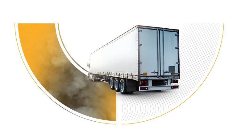 Semi-truck trailer on road with exhaust smoke showing fleet ROI impact.